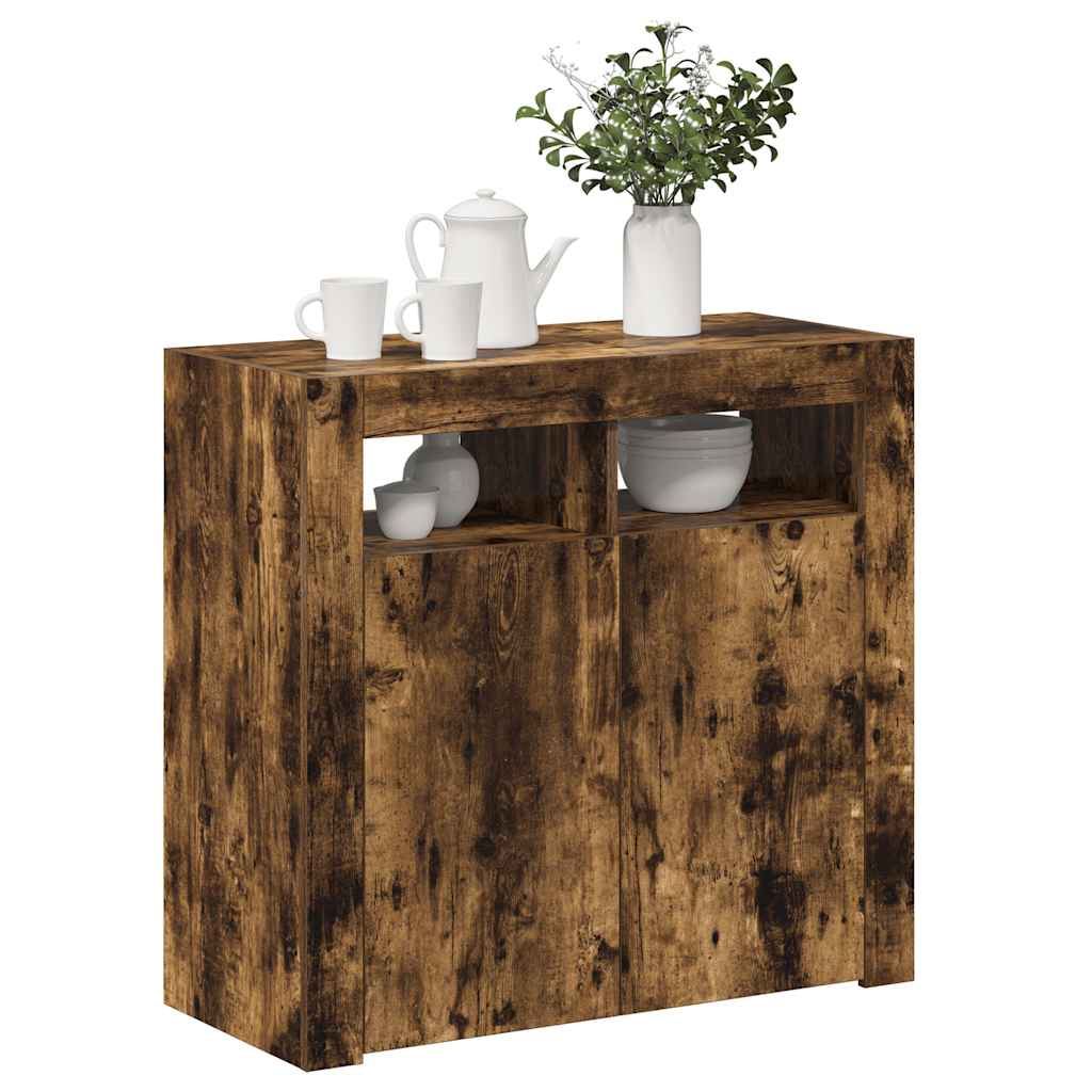 Sideboard mit LED-Beleuchtung Räuchereiche 80x35x75 cm